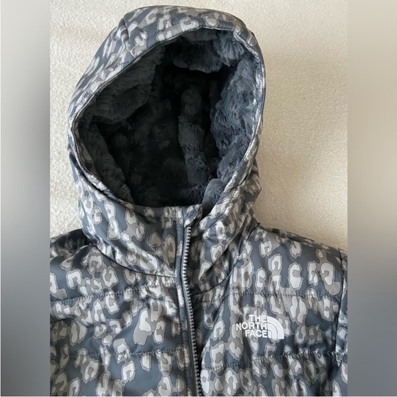 Girls / Women The North Face REVERSIBLE Gray Leopard Long Jacket Coat XL / TG 18 - Picture 6 of 14